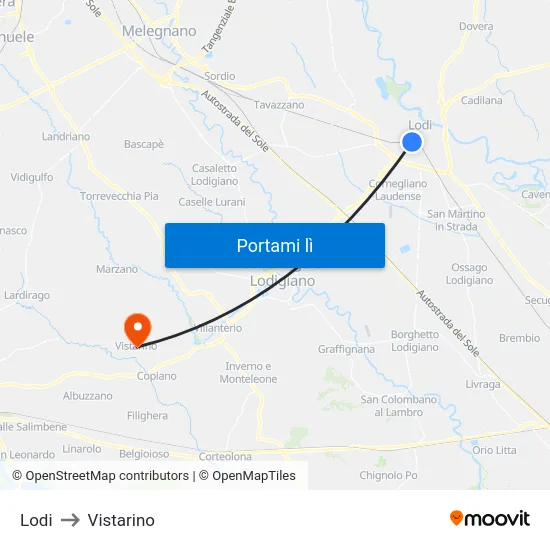 Lodi to Vistarino map