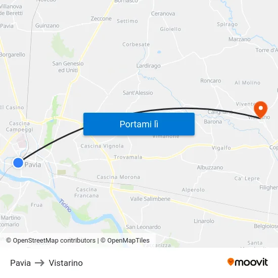 Pavia to Vistarino map