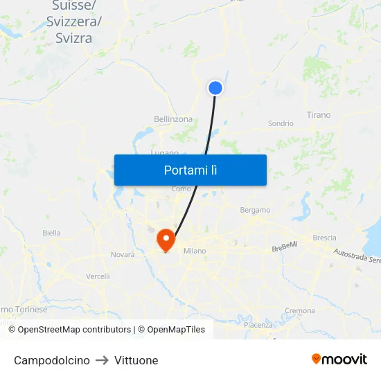 Campodolcino to Vittuone map