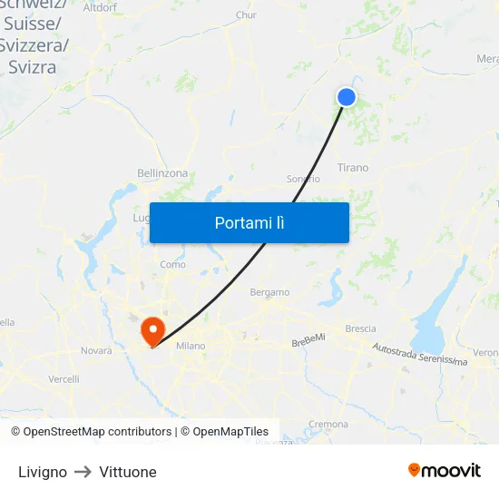 Livigno to Vittuone map