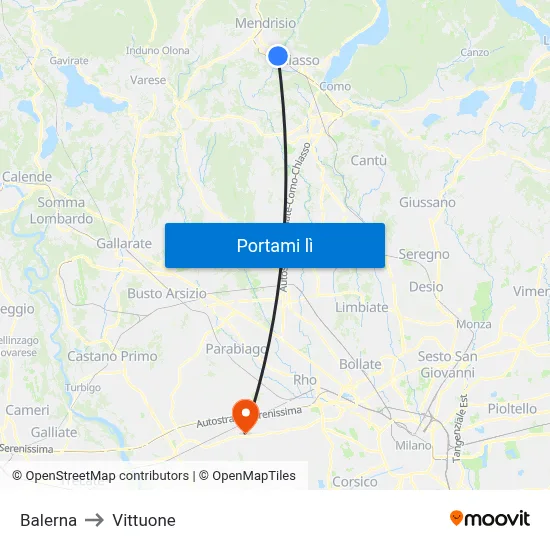 Balerna to Vittuone map