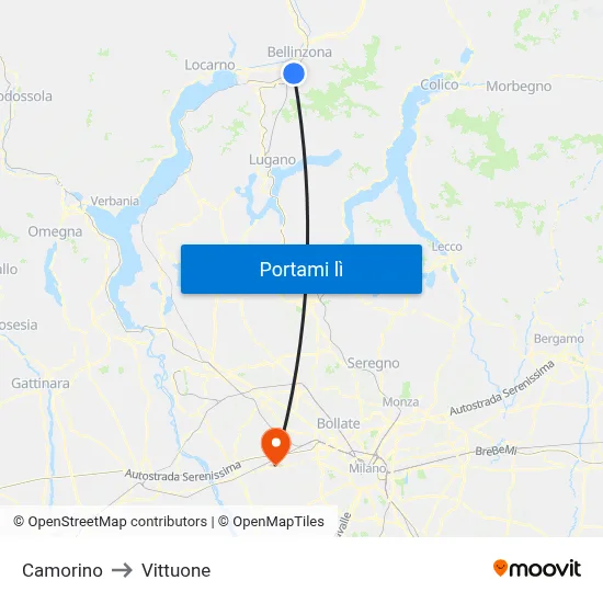Camorino to Vittuone map