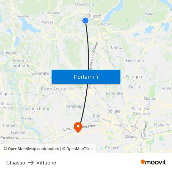 Chiasso to Vittuone map