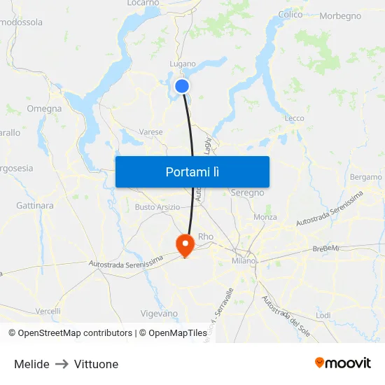 Melide to Vittuone map