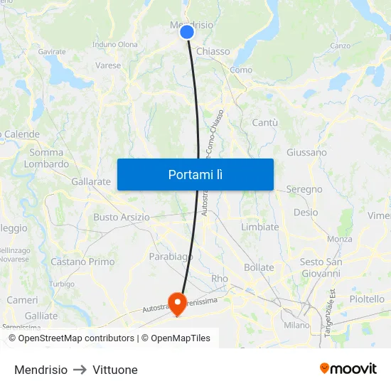 Mendrisio to Vittuone map