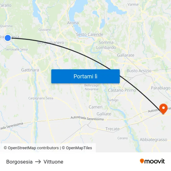Borgosesia to Vittuone map