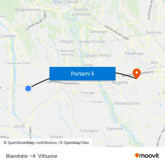 Biandrate to Vittuone map