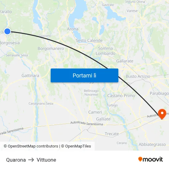 Quarona to Vittuone map