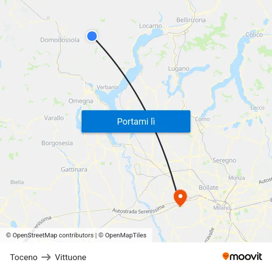 Toceno to Vittuone map