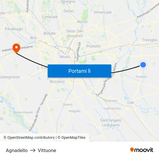 Agnadello to Vittuone map