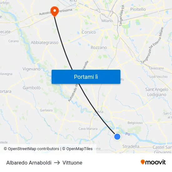 Albaredo Arnaboldi to Vittuone map