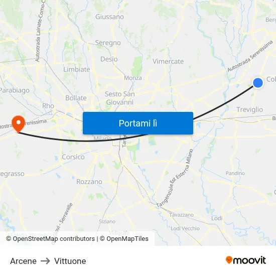 Arcene to Vittuone map
