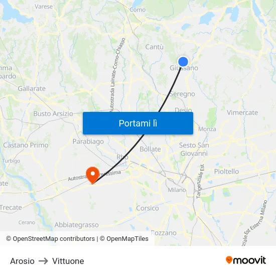 Arosio to Vittuone map