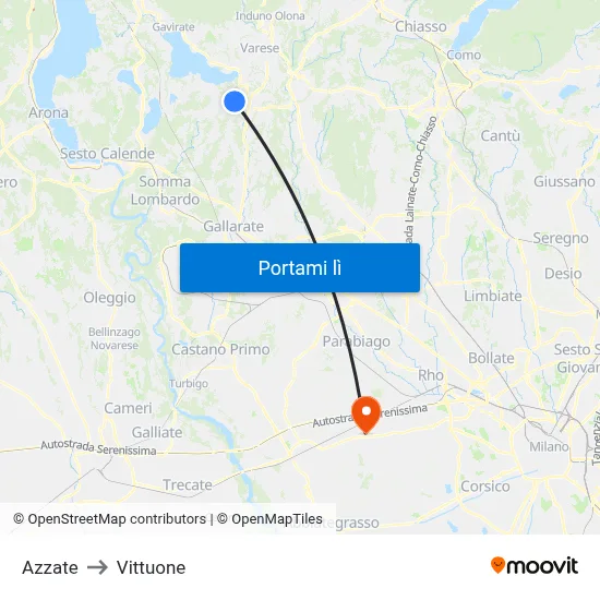 Azzate to Vittuone map