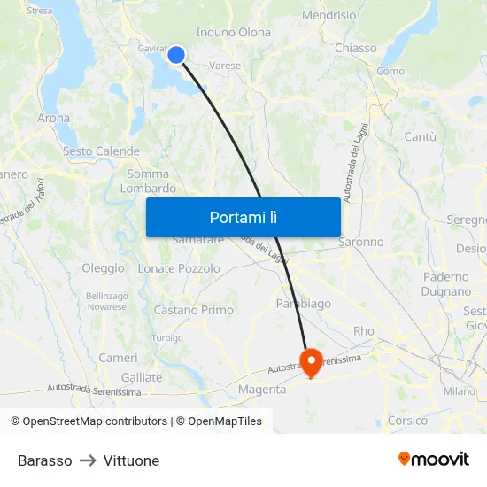 Barasso to Vittuone map