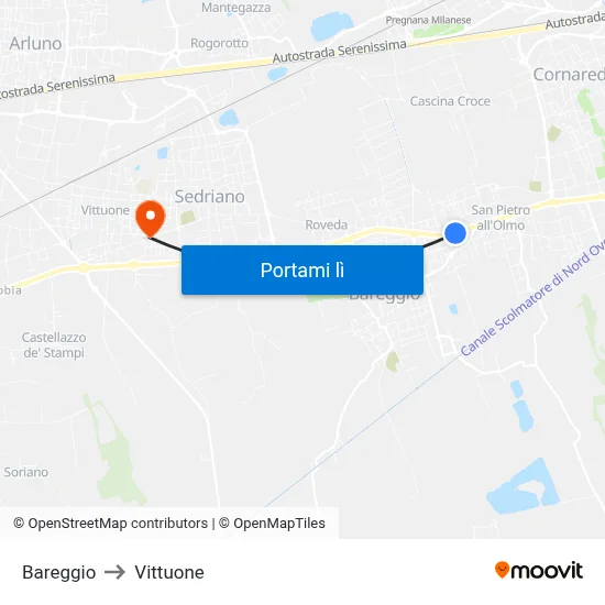 Bareggio to Vittuone map