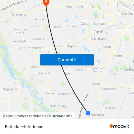 Battuda to Vittuone map