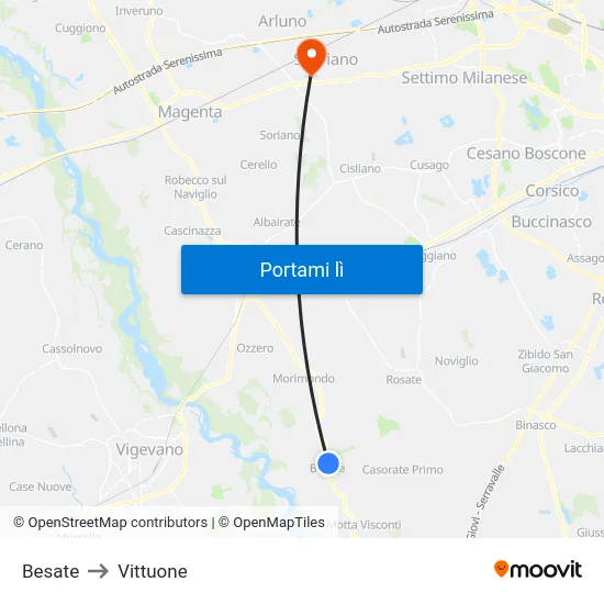 Besate to Vittuone map