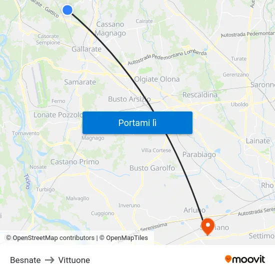 Besnate to Vittuone map