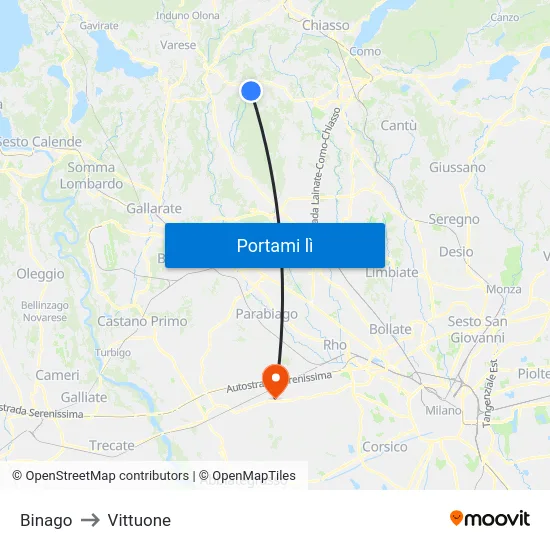 Binago to Vittuone map