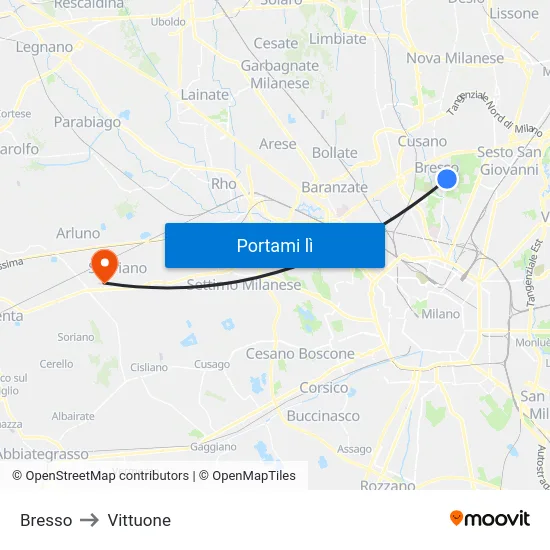 Bresso to Vittuone map