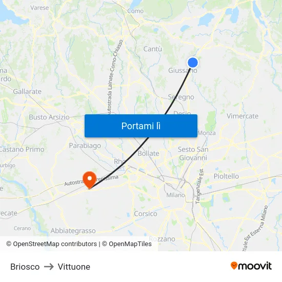 Briosco to Vittuone map