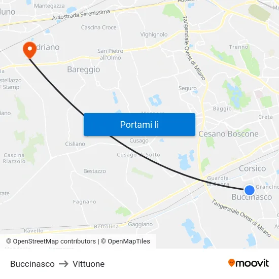 Buccinasco to Vittuone map