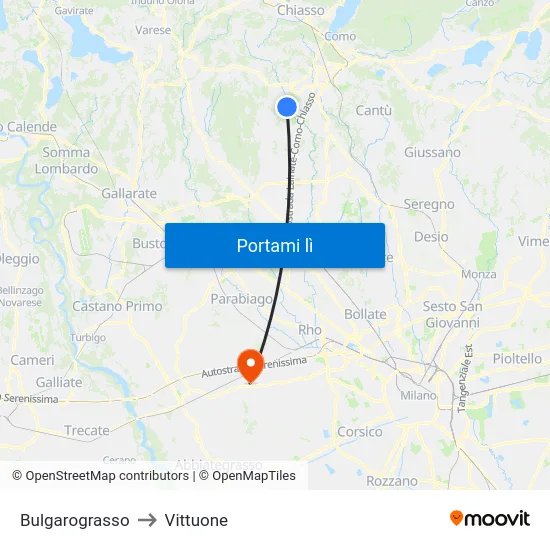 Bulgarograsso to Vittuone map