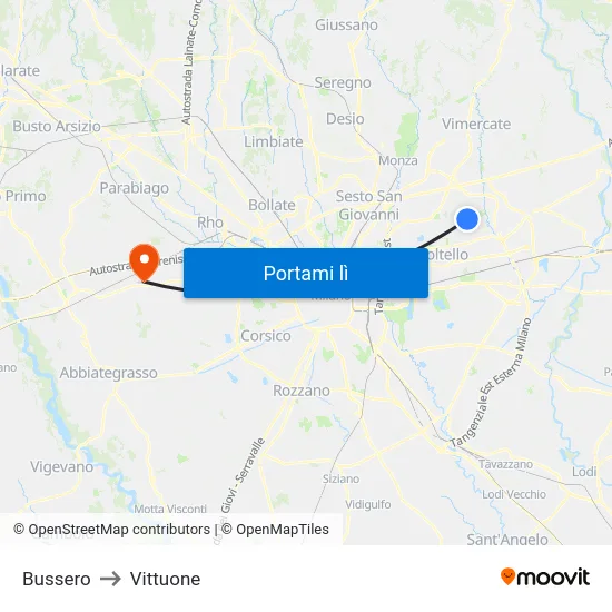 Bussero to Vittuone map