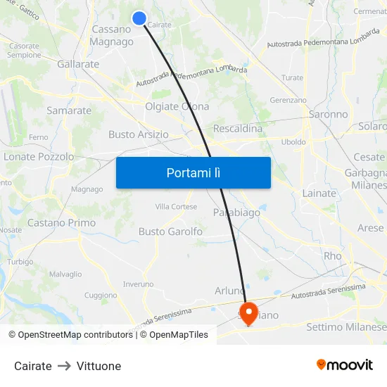 Cairate to Vittuone map