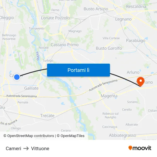 Cameri to Vittuone map