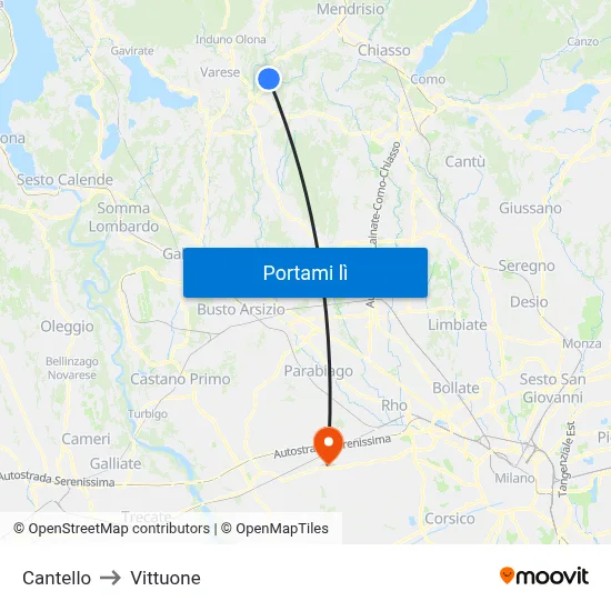 Cantello to Vittuone map