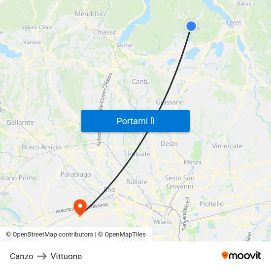 Canzo to Vittuone map