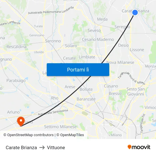 Carate Brianza to Vittuone map