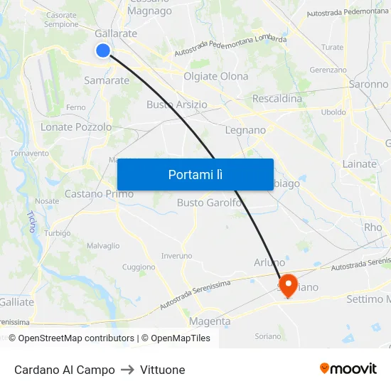Cardano Al Campo to Vittuone map