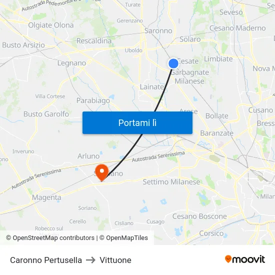 Caronno Pertusella to Vittuone map