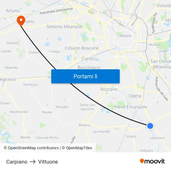 Carpiano to Vittuone map
