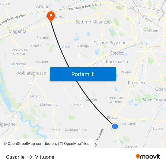 Casarile to Vittuone map