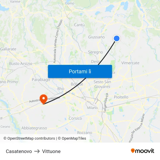 Casatenovo to Vittuone map
