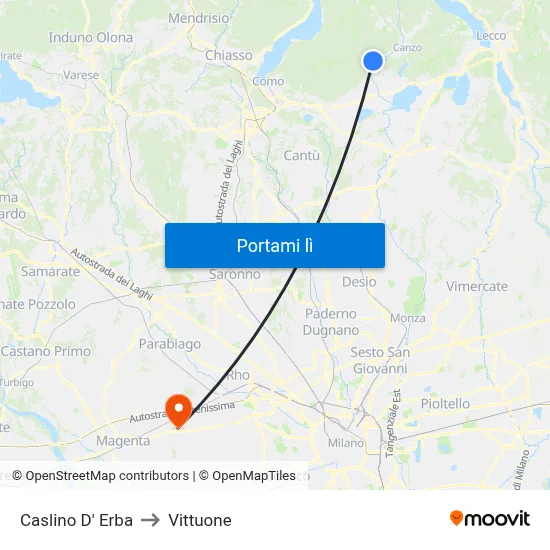 Caslino D' Erba to Vittuone map