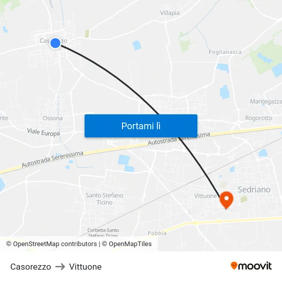 Casorezzo to Vittuone map