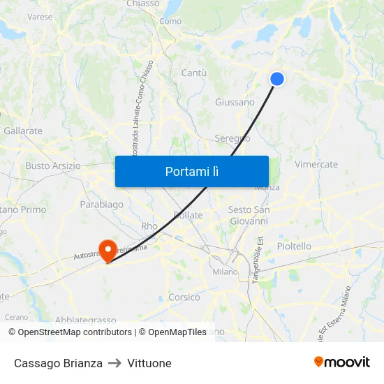 Cassago Brianza to Vittuone map