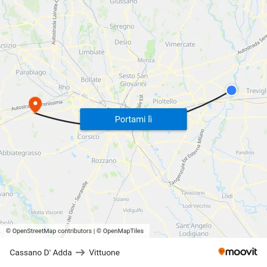 Cassano D' Adda to Vittuone map