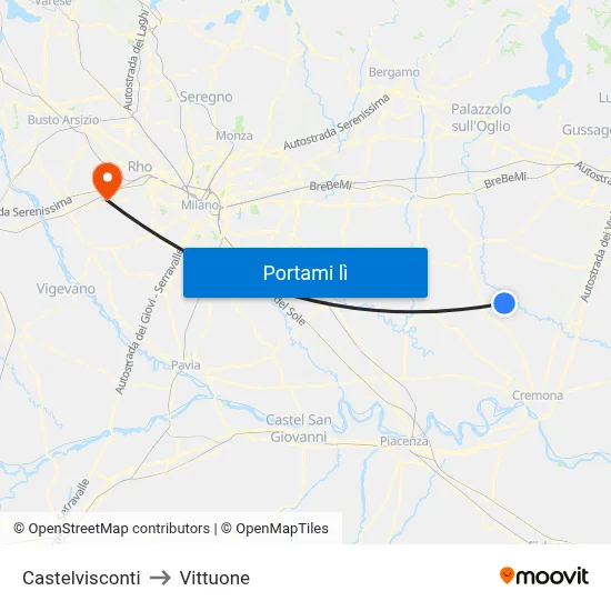 Castelvisconti to Vittuone map