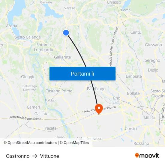 Castronno to Vittuone map