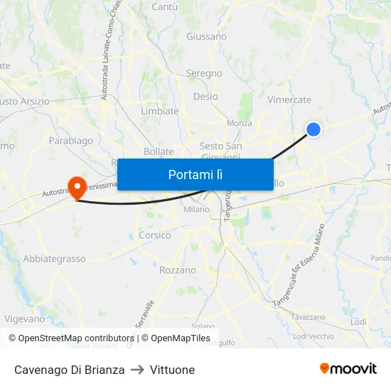 Cavenago Di Brianza to Vittuone map