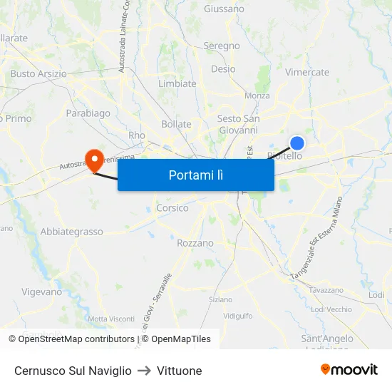 Cernusco Sul Naviglio to Vittuone map