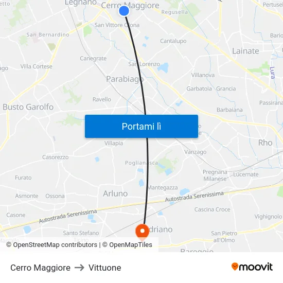 Cerro Maggiore to Vittuone map