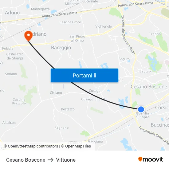 Cesano Boscone to Vittuone map
