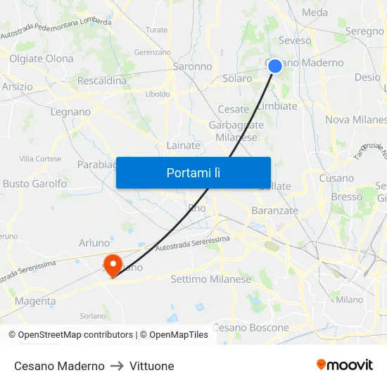 Cesano Maderno to Vittuone map